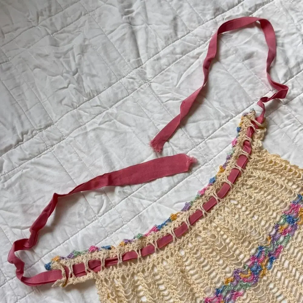 Pastel rainbow‎ crochet apron pink ribbon kitchen utility whimsical fairy